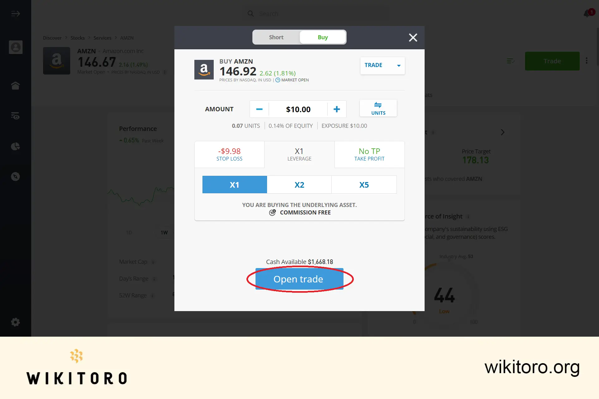 eToro Amazon -osakkeiden kaupan toteuttaminen