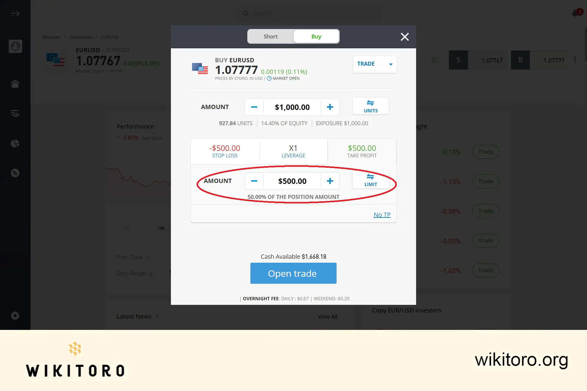 eToron Take Profit -tason asettaminen