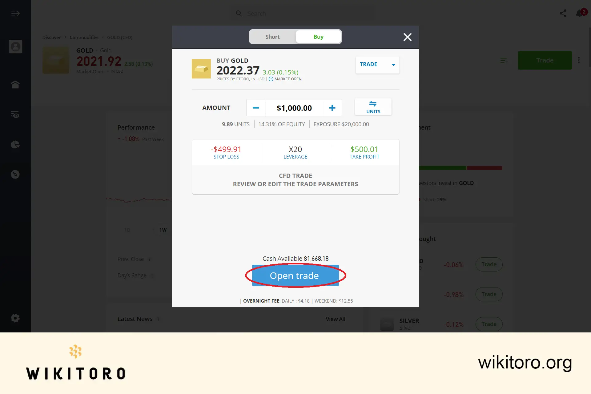 eToro-kulta-kaupankäyntitoimeksiannon toteuttaminen