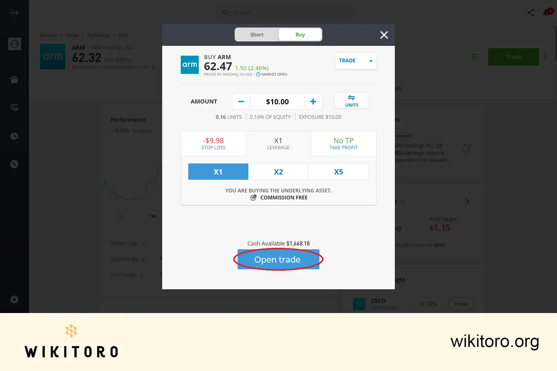 eToro Arm Stocks -kaupan toteuttaminen