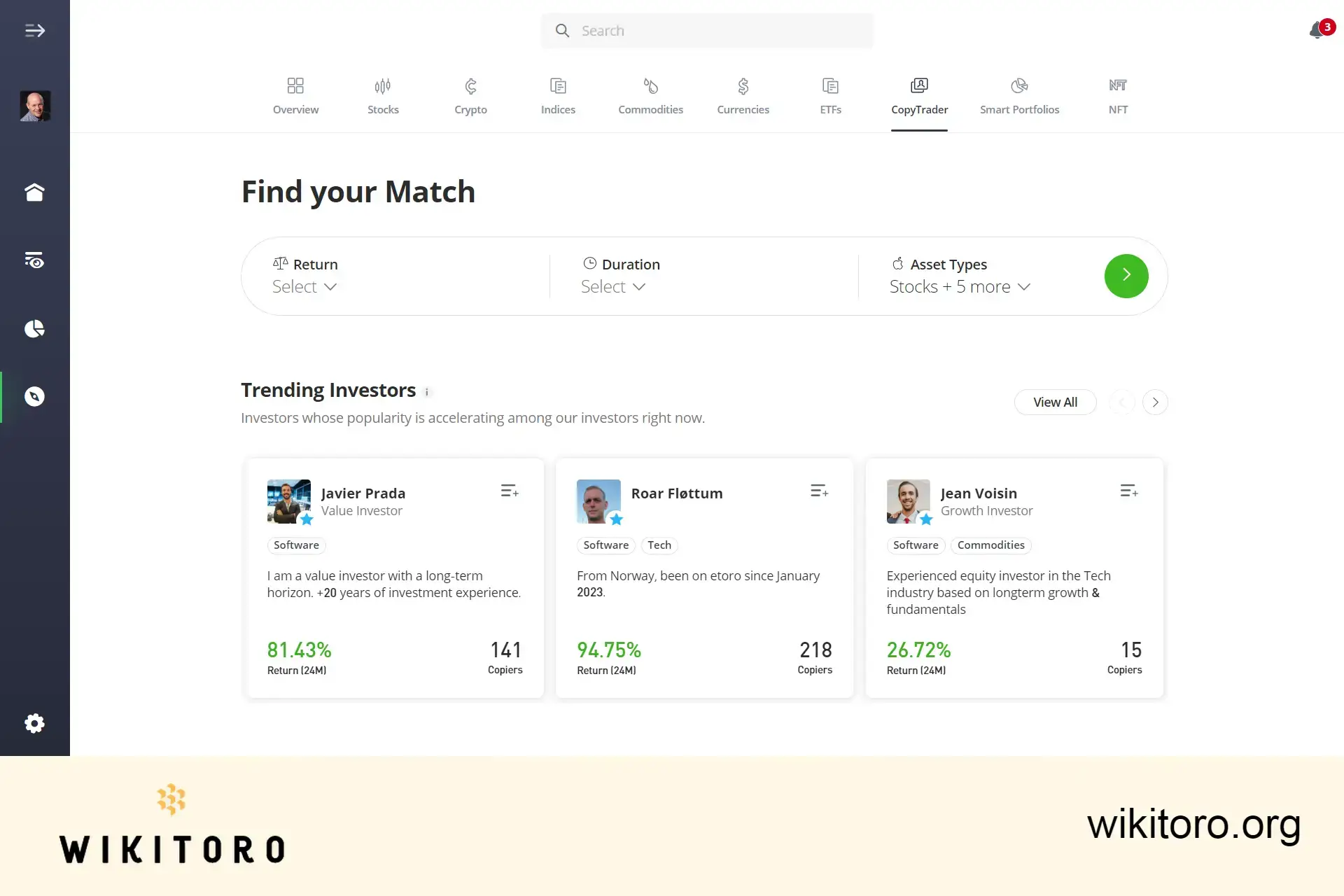 eToro CopyTrader -sivu