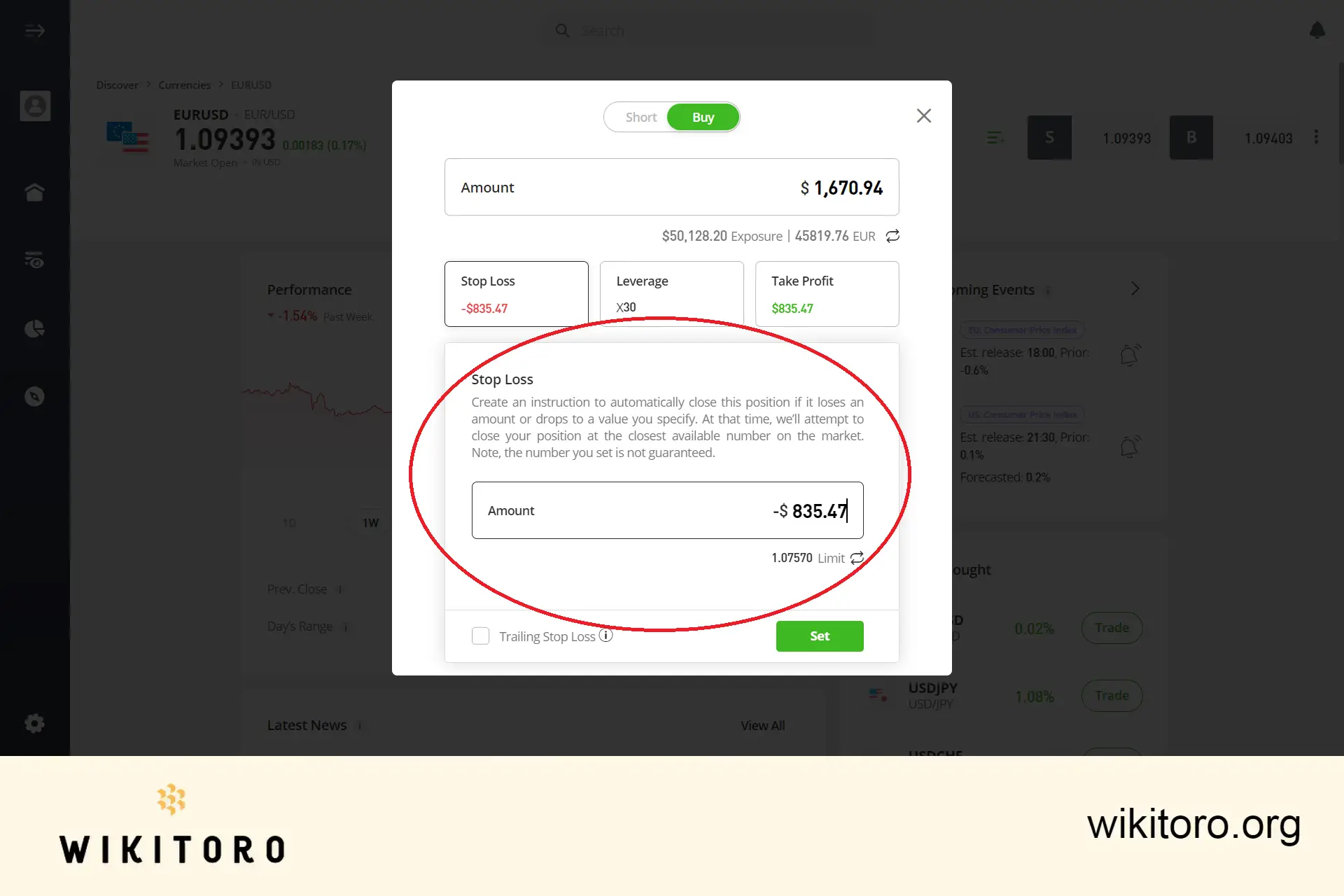 eToron stop loss -määrän tai -rajan asettaminen