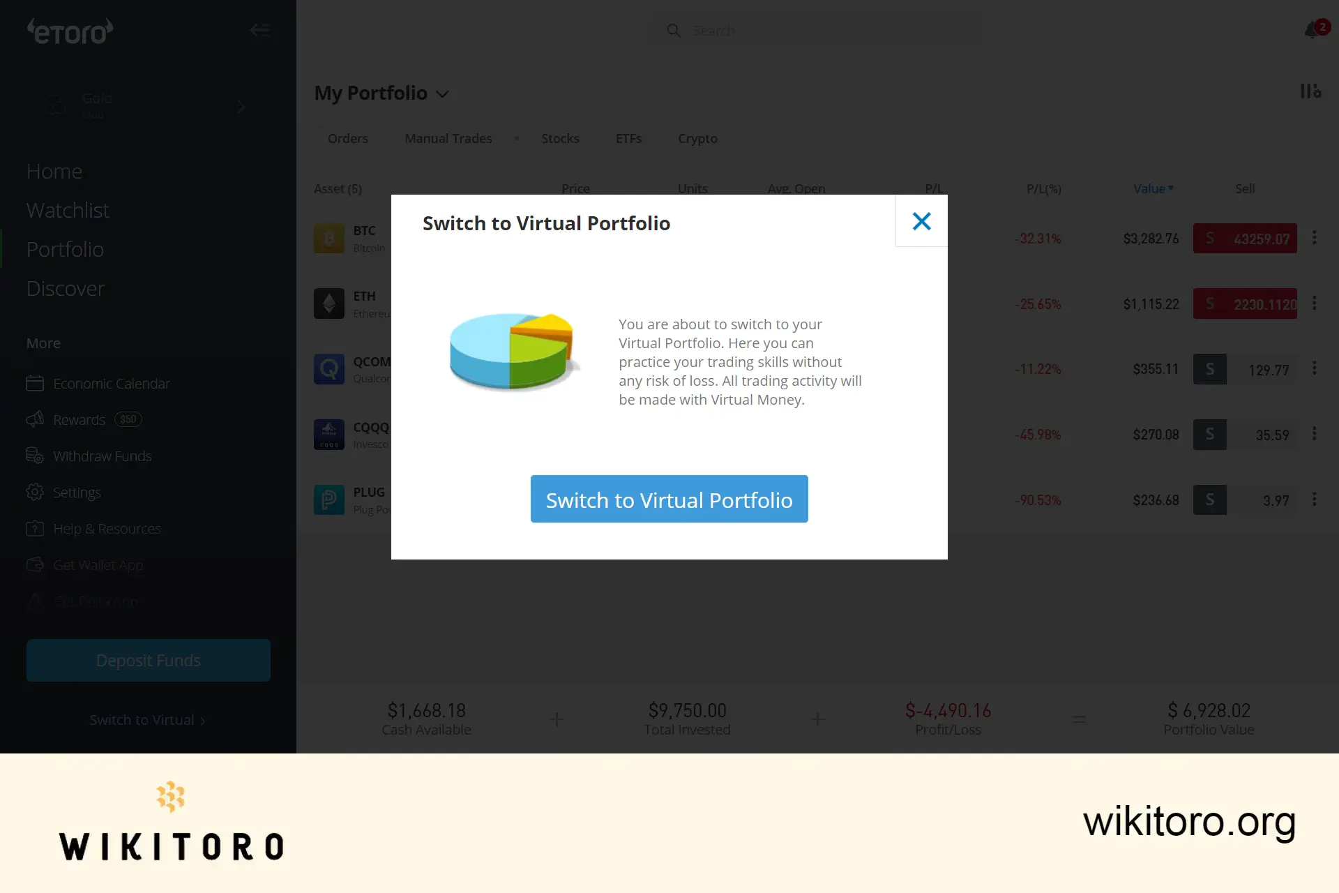 Siirtyminen eToron virtuaalisen portfolion ilmoitukseen